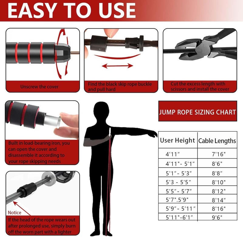 Goonidy Adjustable Weighted Jump Rope, 9ft Long Tangle-Free Rapid Speed Jumprope for Exercise Calisthenics Fitness Jumping Skipping Double Dutch Boxing Crossfit, Workout Stuff for Women Men Kids Adult - Image 4